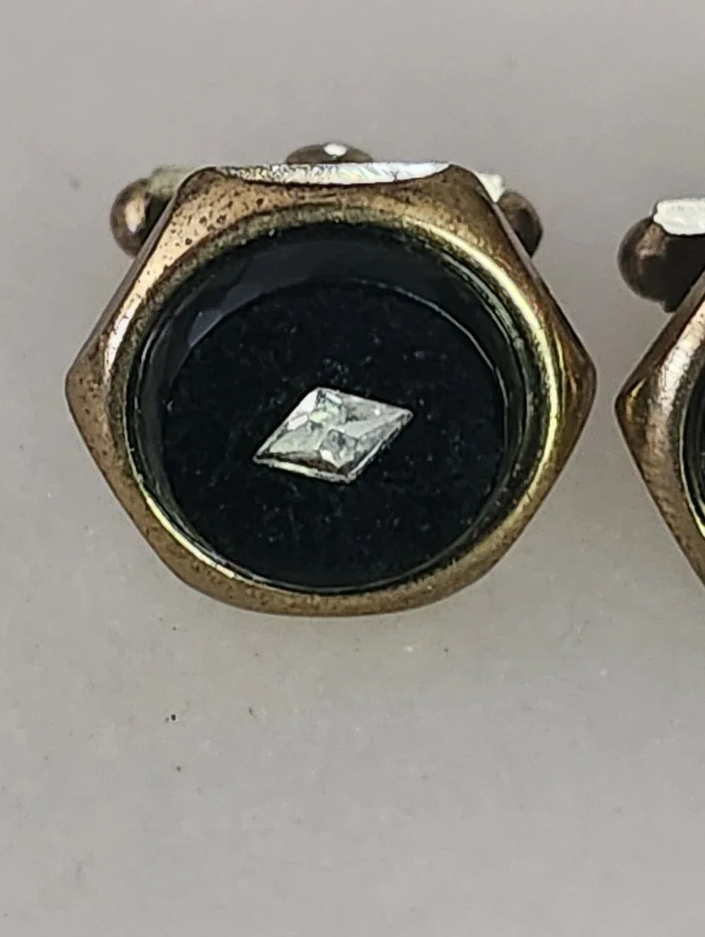 Vintage Gold Tone Black Onyx Hex Cufflinks